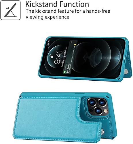 Miniatura 6 de Cavor Funda para iPhone 12 con tarjetero, funda tipo cartera con tarjetero y tarjetero para iPhone 12 Pro, funda de piel sintética con ranuras para