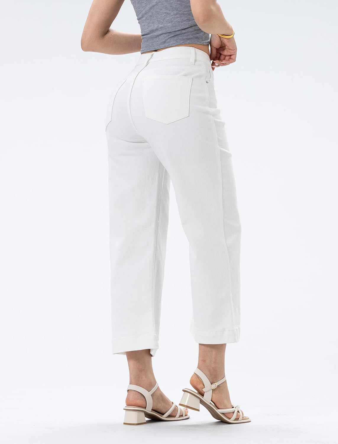 Women‘ High Waisted Jeans,Strechy Wide Leg Summer Denim Pants with Five Pockets - Image 7