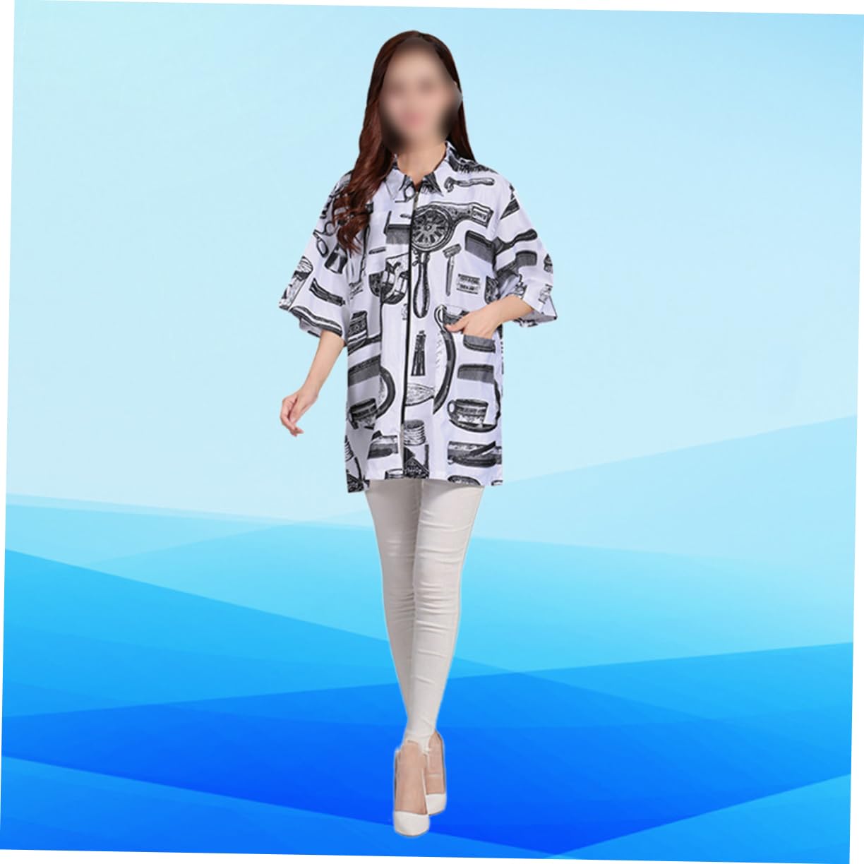 Abbigliamento per Parrucchieri Uniforme Premium con Maniche Corte e Chiusura Zip Design con Traspirante e Confortevole Bianco Xl