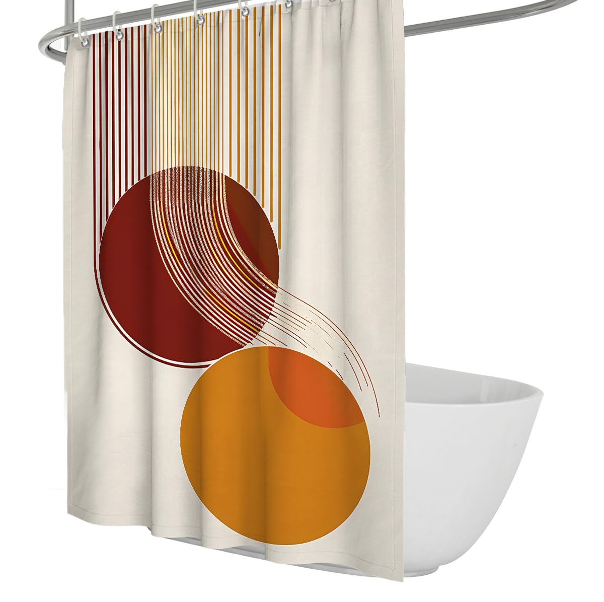 Uiringart Shower Curtains Mid Century Orange Geometric Circles Shower Curtain W180xl200cm Nordic Retro Waterproof Mildew Resistant Bathroom Shower Screen Bath Decoration With Hook