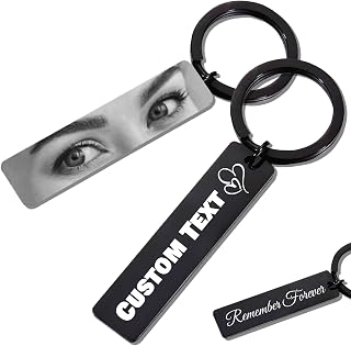 MOSADO Custom Eye Photo and Text Engraved Keychain, Customized Double-sided Engraved Name Keychains Gifts for Men Women