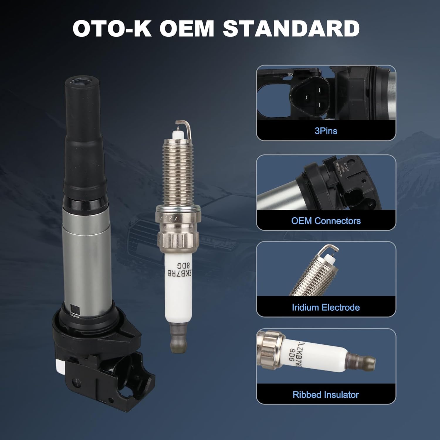 OTO-K Ignition Coil Packs and Spark Plugs Compatible with 2008-2013 Mini Cooper S 1.6T L4, 2012-2016 Mini Cooper Countryman S ALL4 1.6T L4,Spark Plugs Coil Packs Replaces# UF598 & 97968