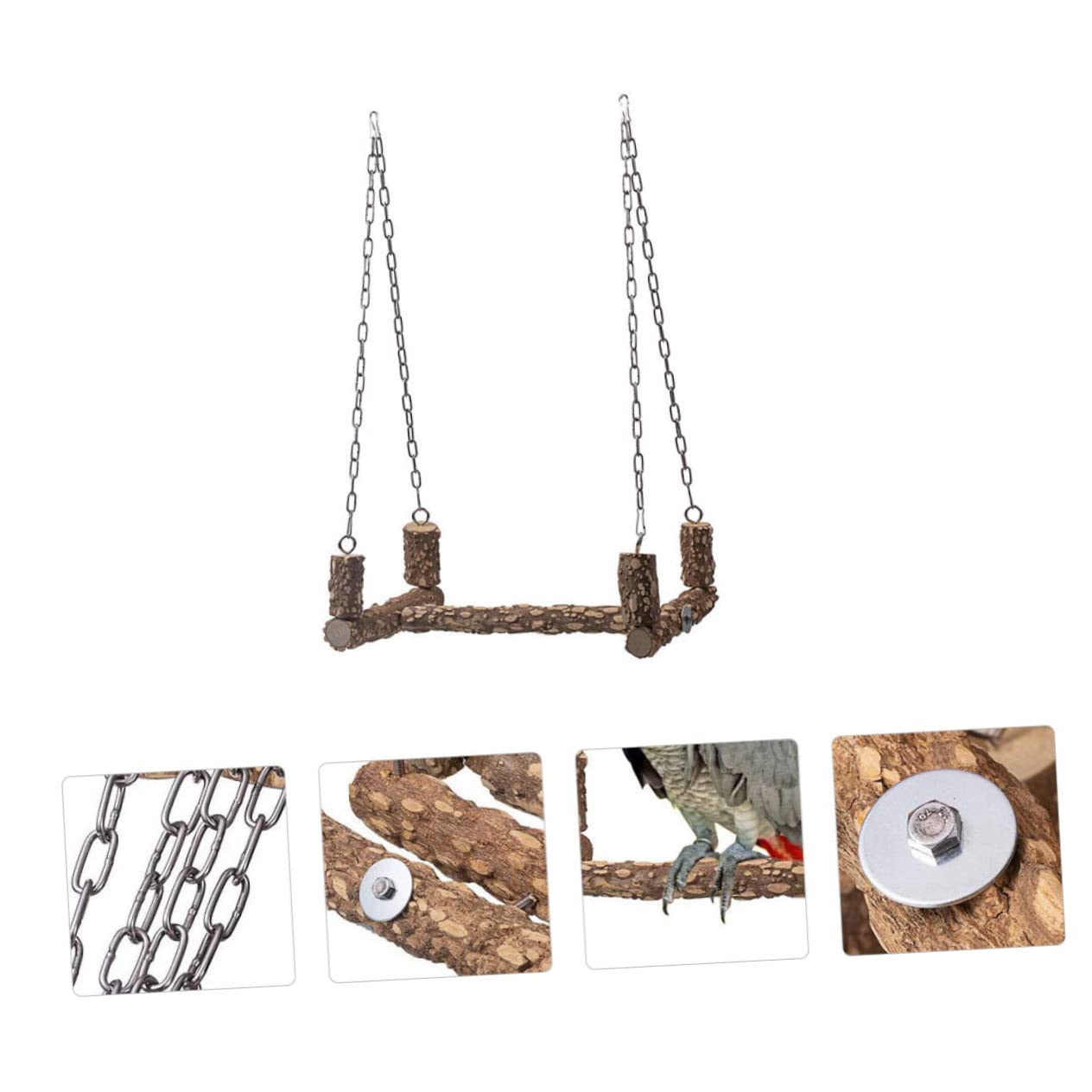 ibasenice Holzgestell Papageienspielzeug Vogelsitzstange mit Schaukel für Käfiginstallation Fördert Kletterfähigkeiten und Interaktion Naturbelassenes Design für Zufällige Farbe