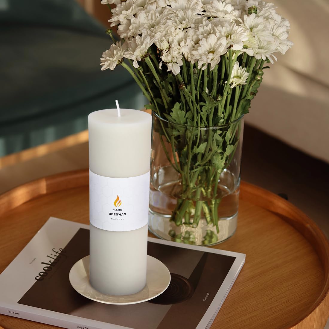Candele a colonna in cera d'api bianca, 100% pura cera d'api, 100 ore di combustione, inodore, antigoccia e senza fumo, stoppino in cotone biologico, 7,6 x 22,9 cm (confezione da 2)