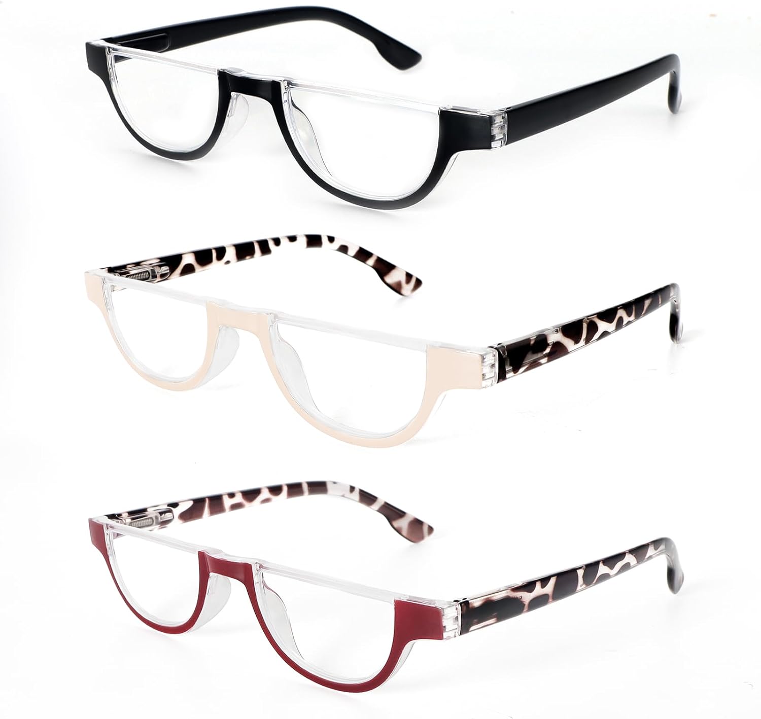 DXYXYO Half Moon Reading Glasses for Women, 3 Pack Small Semi Frame Readers with Spring Hinge Blue Light Blocking - Image 6