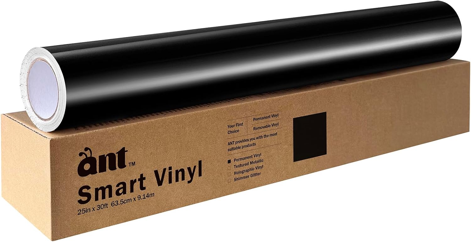 Ant Matte Black 25inch x 30ft Smart Permanent Vinyl Compatible with Cricut Venture, Create DIY Projects, Decals, Stickers & More, All-Weather & Fade-Proof, Ideal for Outdoor Use
