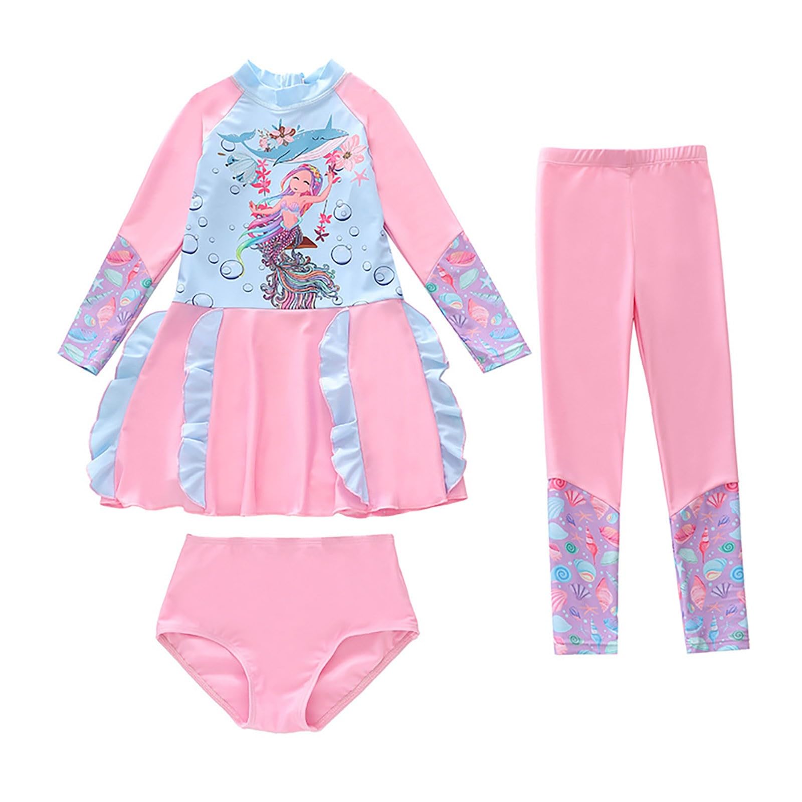 Generisch Swim Shirtgirls UPF 50+ - Bañador de manga larga para niña con parte superior de bikini a juego