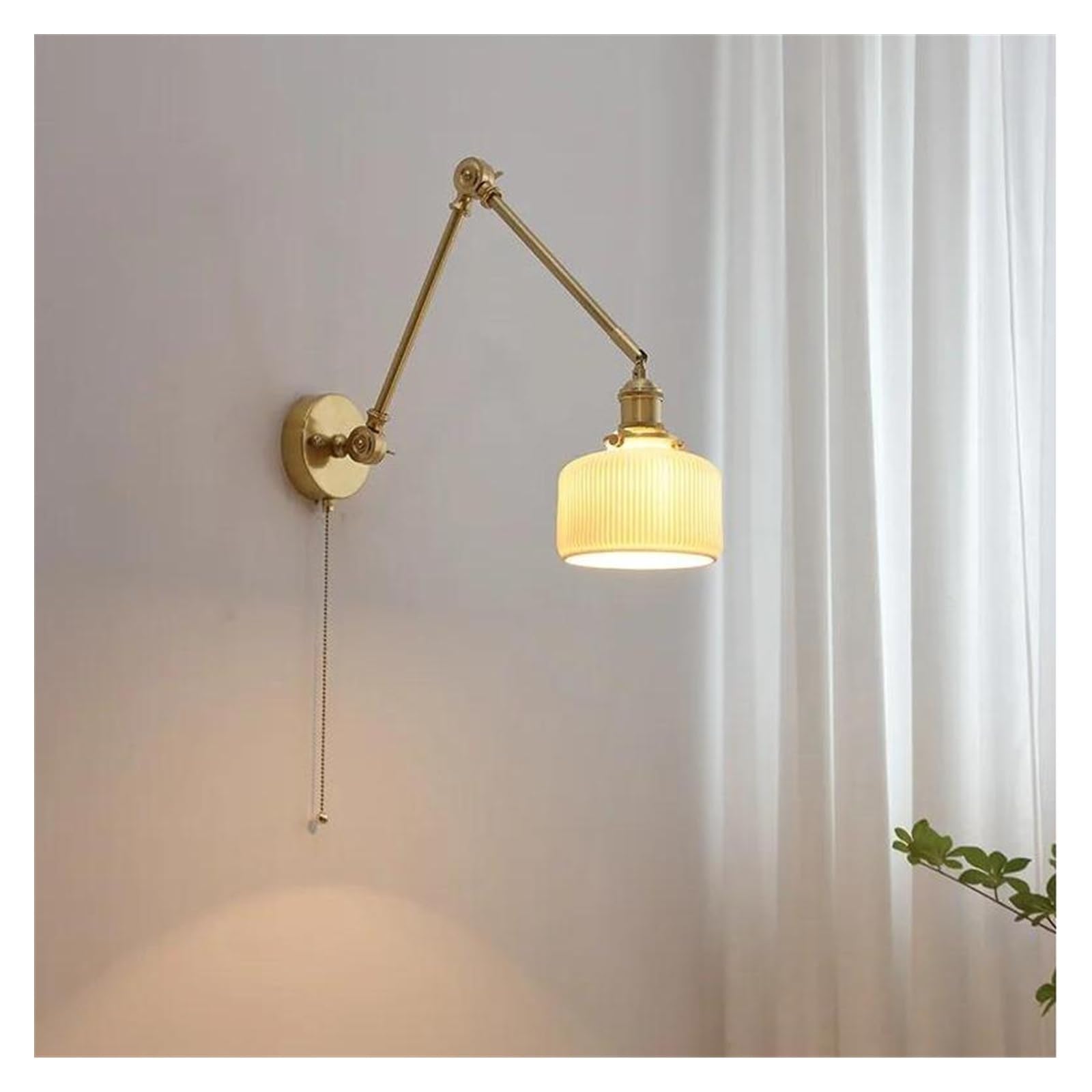 ZTCHSENZT Wall Sconces, Pull Chain Switch LED Wall Lights Sconce Up and Down Copper Swing Long Arm Ceramic Lampshade Nordic Modern Wandlamp,A