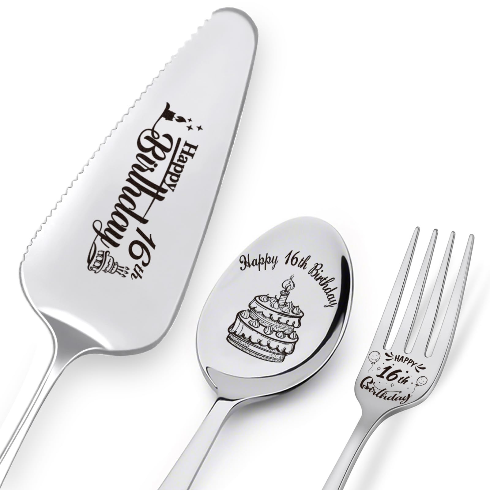 Juego de utensilios personalizados de acero inoxidable grabado con láser para fiesta de cumpleaños, servidor de pasteles, cuchara y tenedor para hijo, hija, sobrino, sobrina