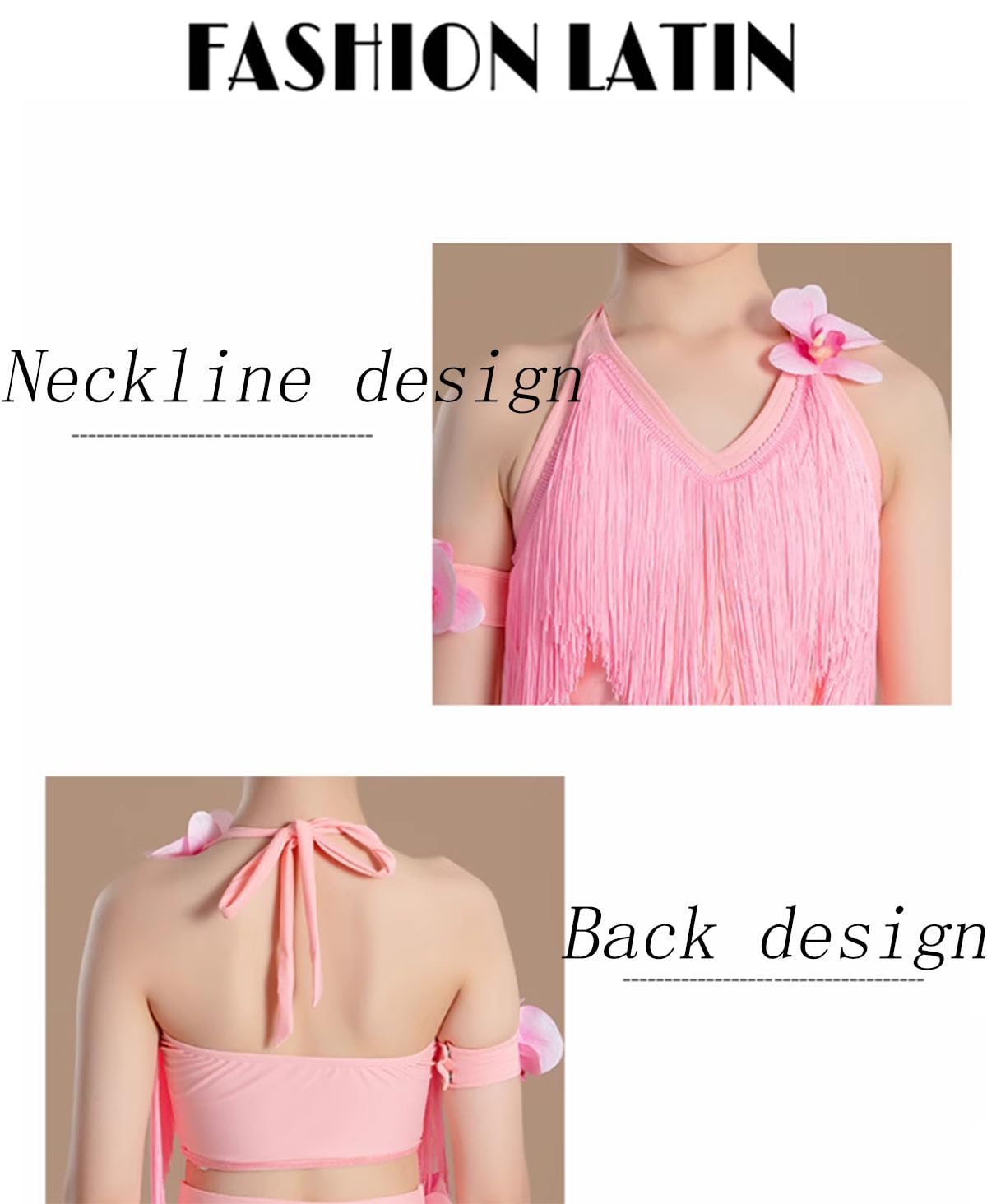 Abito con Frange per Bambine Gonna da Ballo per Bambini per Salsa Cha Cha Tango Top Costume da Ballo Abito da Allenamento per Spettacoli(140Cm)
