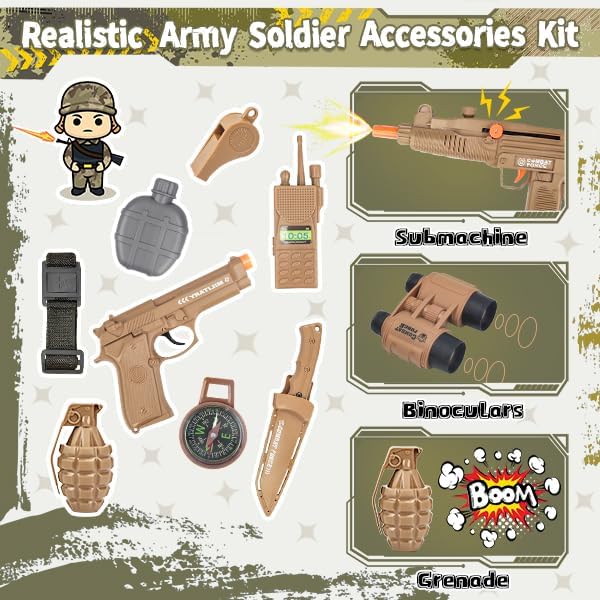 Miniatura 6 de UNIH Disfraz del ejército para niños, disfraz de soldado militar con chaleco táctico y accesorios de juguete, disfraces de Halloween para niños de 3