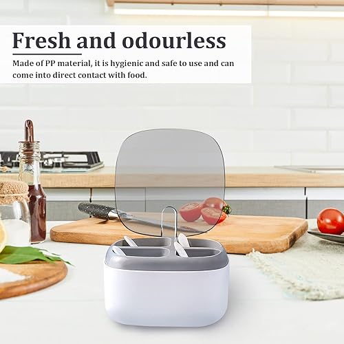 Miniatura 4 de Caja de condimentos con tapa y cuchara, 4 compartimentos para especias con asa, tarros de condimentos de cocina casera para azúcar, sal y pimienta