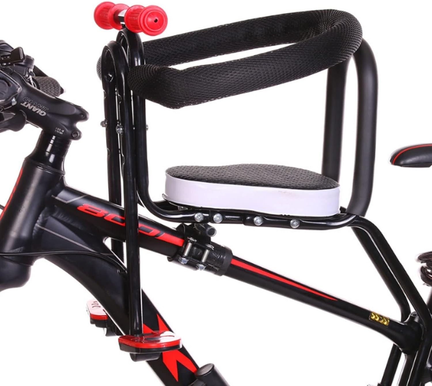 Baby Bike Front Seat Mount Kids Bicycle, Children's Removable Bicycle Front Seat with Pedal Handle and Crash Barrier for Mountain Bikes Road Bike Child Bike, 0.6-4 Years(up to 110lbs),Black