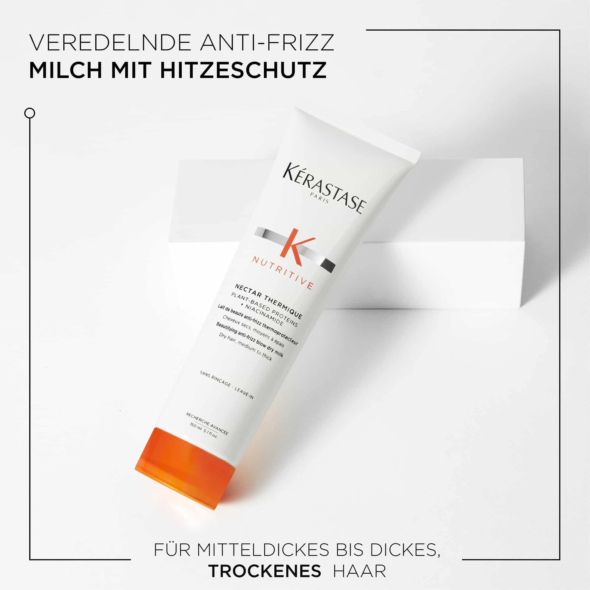 Kérastase Nutritive, Pflegender Hitzeschutz für trockenes, feines bis mittleres Haar, Für mehr Glanz und Geschmeidigkeit, Nectar Thermique Beautifying Anti-Frizz Blow Dry Milk, Nutritive