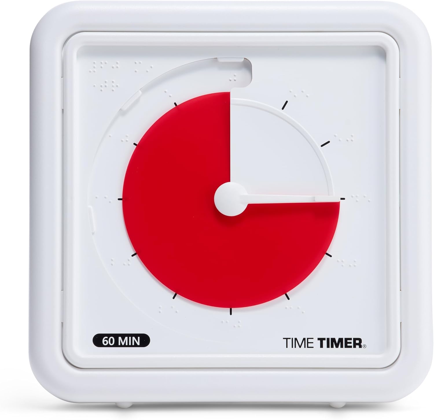 Time Timer® Numberless Braille 8-Inch Visual Timer – 60-Minute Countdown Silent Clock with Tactile Features & High-Contrast Disappearing Disk, Desk Timer for Kids, Office, Seniors, ADHD, Autism – Red