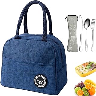 HautHome Borsa del Pranzo,Piccola Borsa Termica Porta Pranzo, Piccola Borsa Termica, Borsa Frigo Pranzo Piccola, Pranzo Al Sacco Isolato Sacchetto (Include un set di posate)