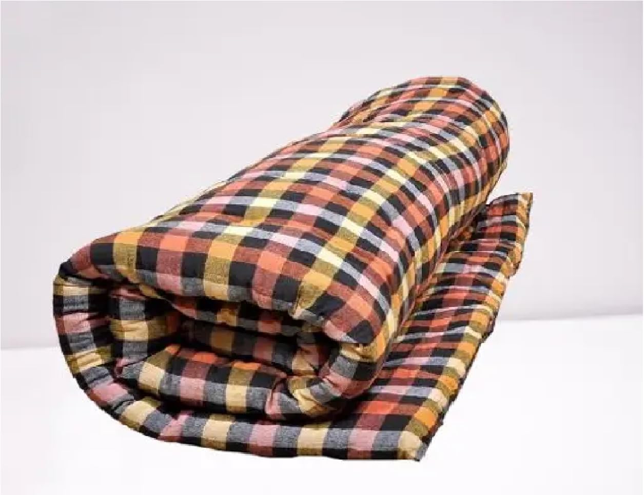 HB Soft Cotton Multicolour Mattress, 5x6 ft, Normal, Cotton Gadda, Black Cotton Filled, Hand Made Quilt, Reversible, for Camping, Travel, Hiking, Yoga, Beach