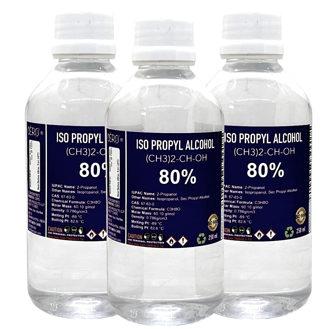 CERO ® IPA Isopropyl Alcohol for Cleaning, All Electronics, Clean Your Makeup Tools, Clean CPU, GPU and Screen, Repair Cosmetics 80% Pure [(CH3)2-CH-OH] CAS: 67-63-0 (250ml) Pack of 3-image-48