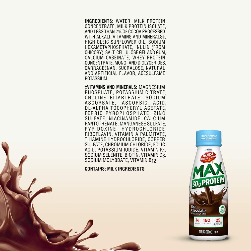 BOOST Glucose Control Max 30g Protein Nutritional Drink, Rich Chocolate, 11 Fl Oz (Pack of 12) : Everything Else