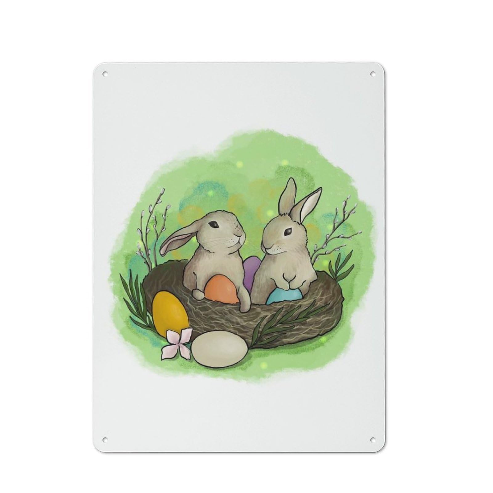 Junmoney Style Easter Bunny April Printed Metal Sign 40X30cm For Lounge Or Reading Corner, For Retro Home Interiors, For Garage And Workshop Walls