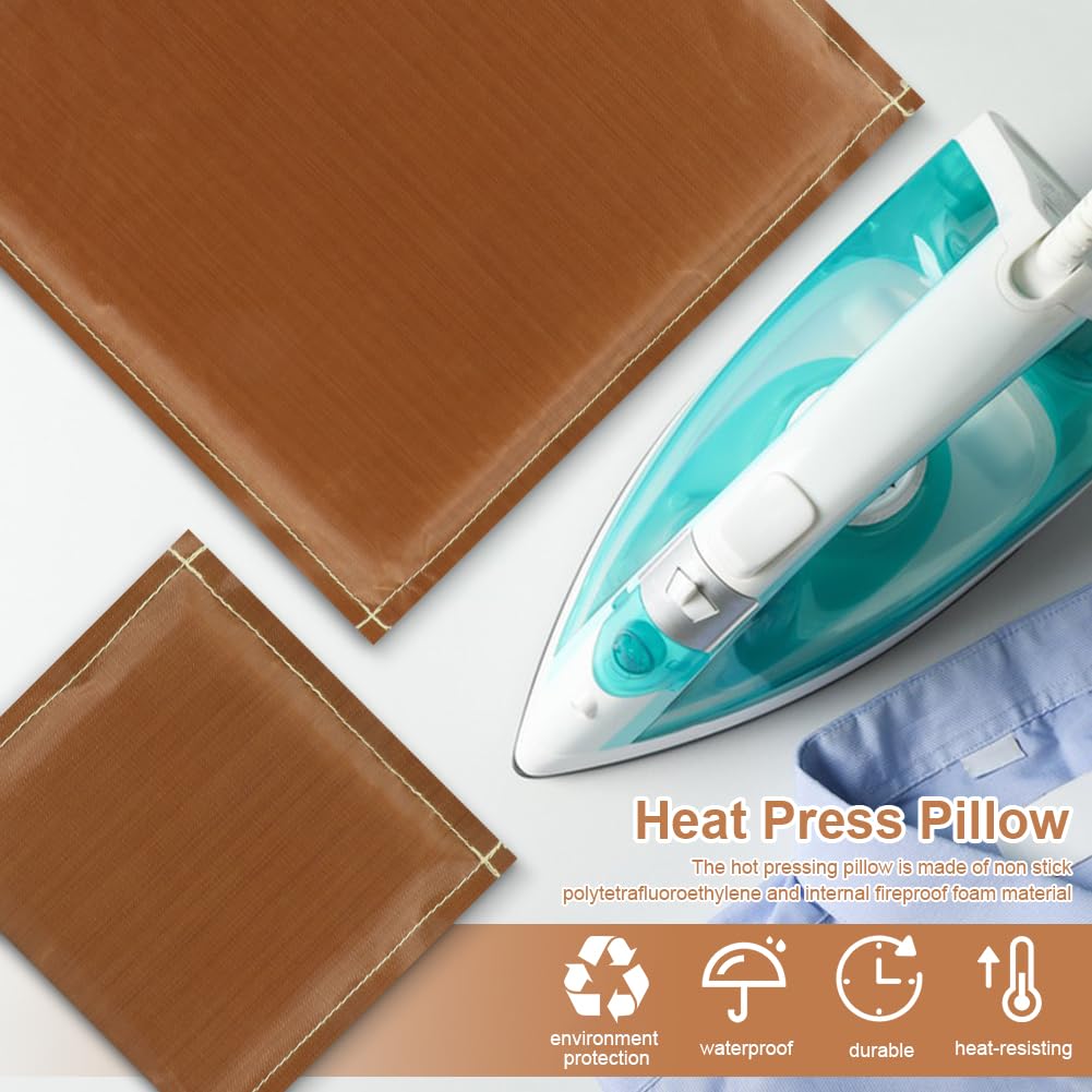 Heat Press Pillows 9 pezzi in 1 set, 4 misure Heat Pressing Transfer Pillow e 5pcs Tshirt Lineal Guide per vinile, per fai da te serigrafia Heat Press Sublimation (marrone)