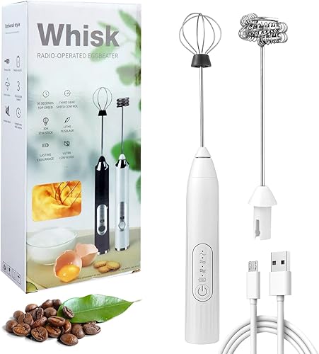 Espumador de leche de mano espumador de leche recargable 2 en 1 de mano con 2 batidores de acero inoxidable Ajustable de 3 velocidades mini