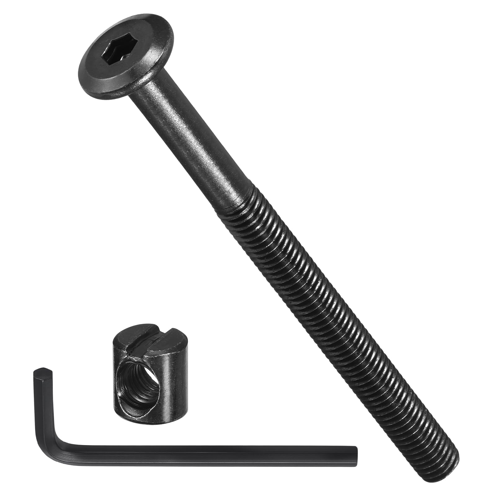 METALLIXITY Furniture Crib Screws Replacement Set with Wrench(M6-1x80mm) 24Pcs, Galvanization Connector Bolt M6 Screw Barrel Nuts Binding Screws, for Chair Cabinet Bed, Black — image 1