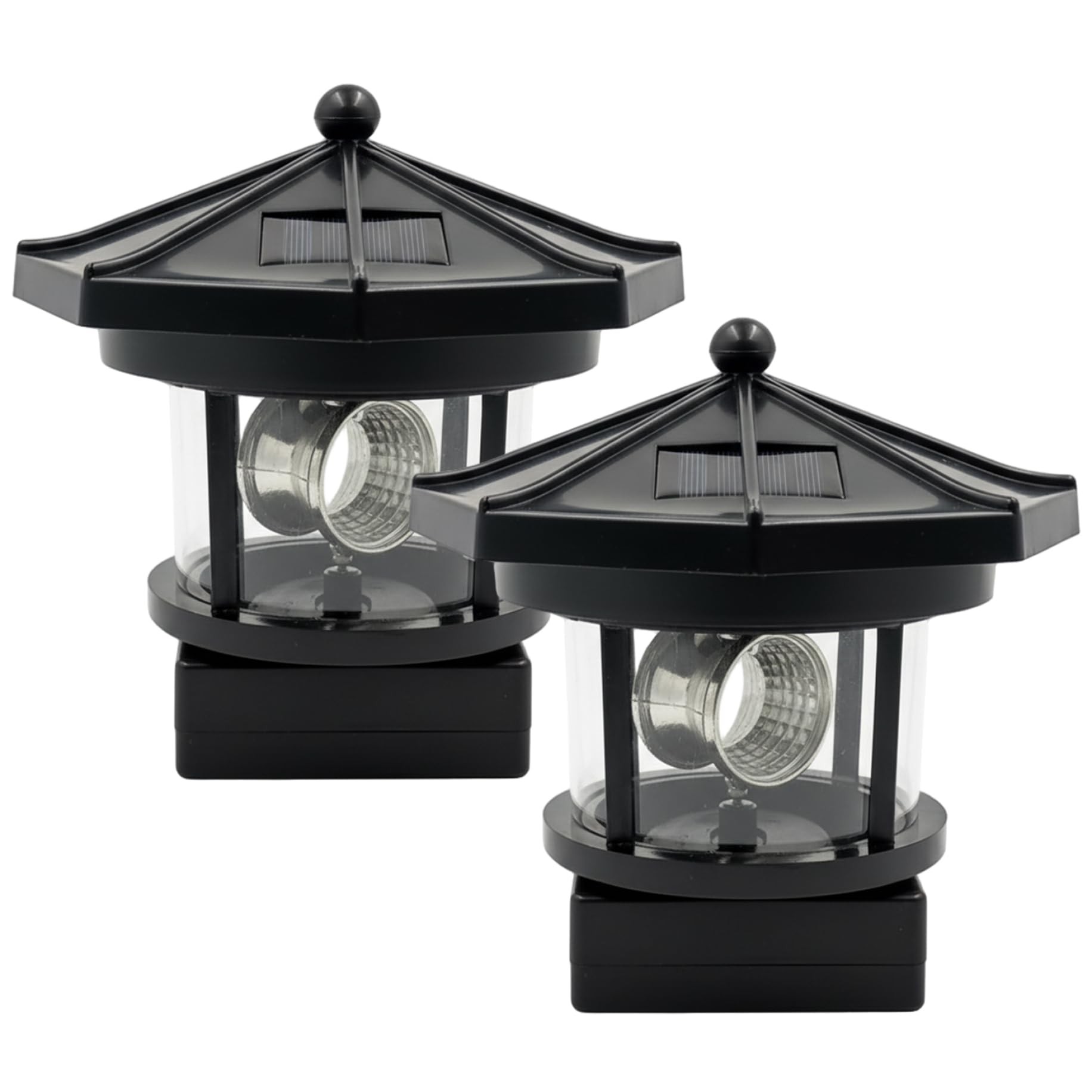 Faro solar giratorio de jardín en pack de 2 lámparas negras de exterior 360 grados 7