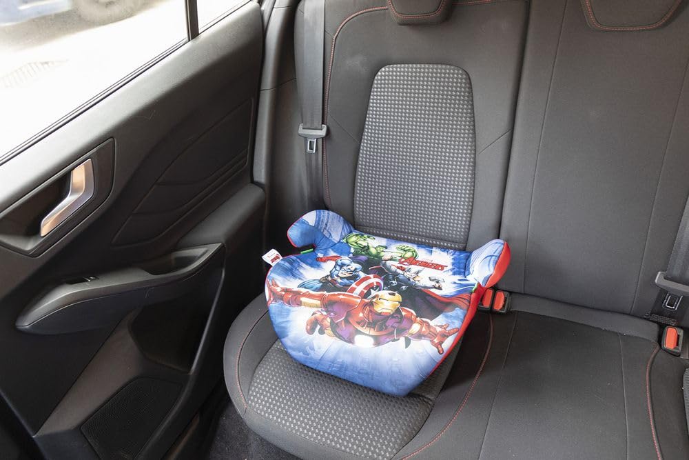 Tataway Marvel Avengers seggiolino alzatina auto i-Size ECE R129. Rialzo bimbi 125-150 cm con grafiche dei supereroi, seduta grigia, per viaggi comodi e in sicurezza