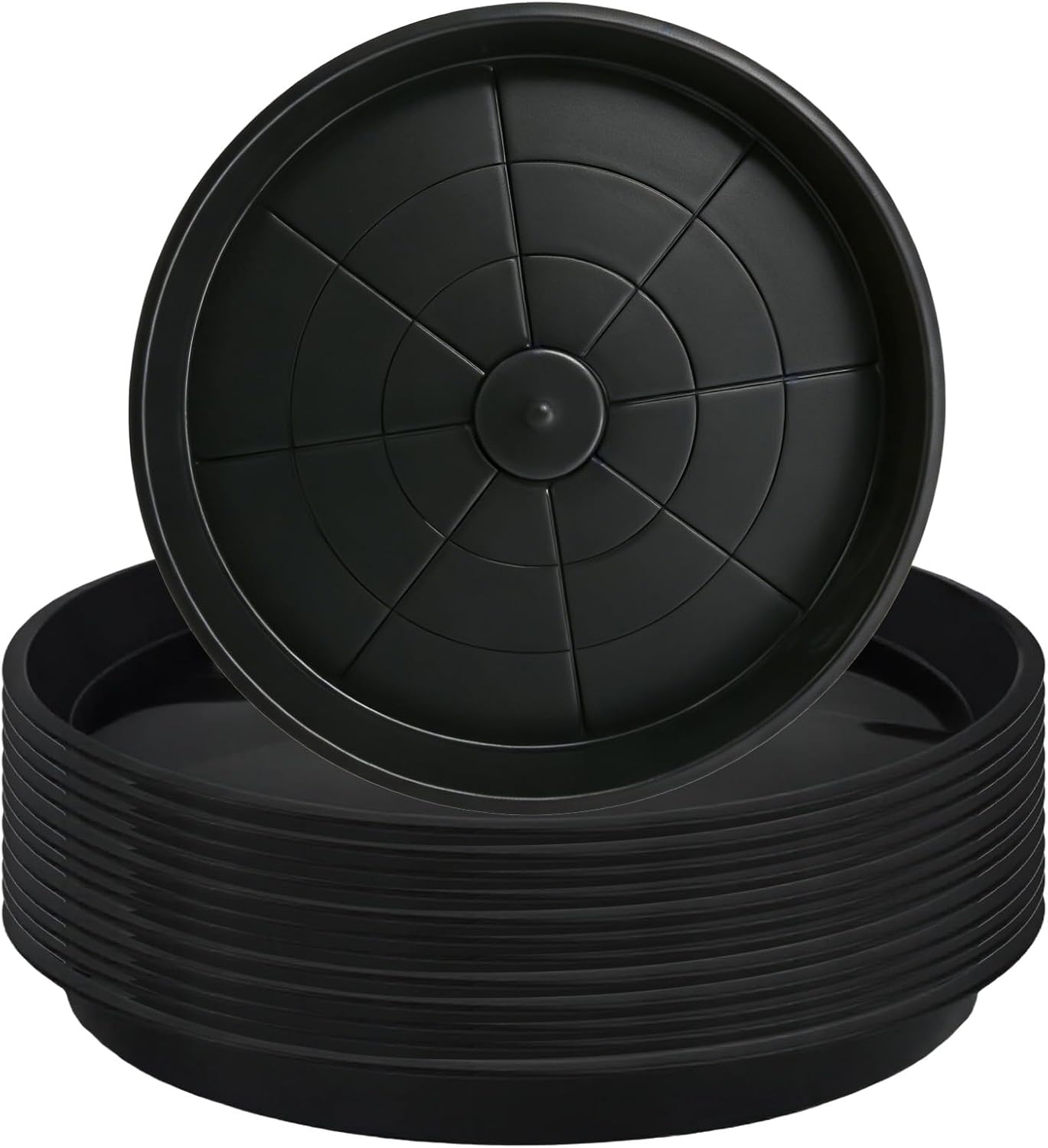 14 Pcs Plastic Plant Saucers 16 Inch Black Thick Planter Drip Saucers Heavy Duty Planter Water Trays Round Plant Tray Large Flower Pot for Outdoors and Indoors