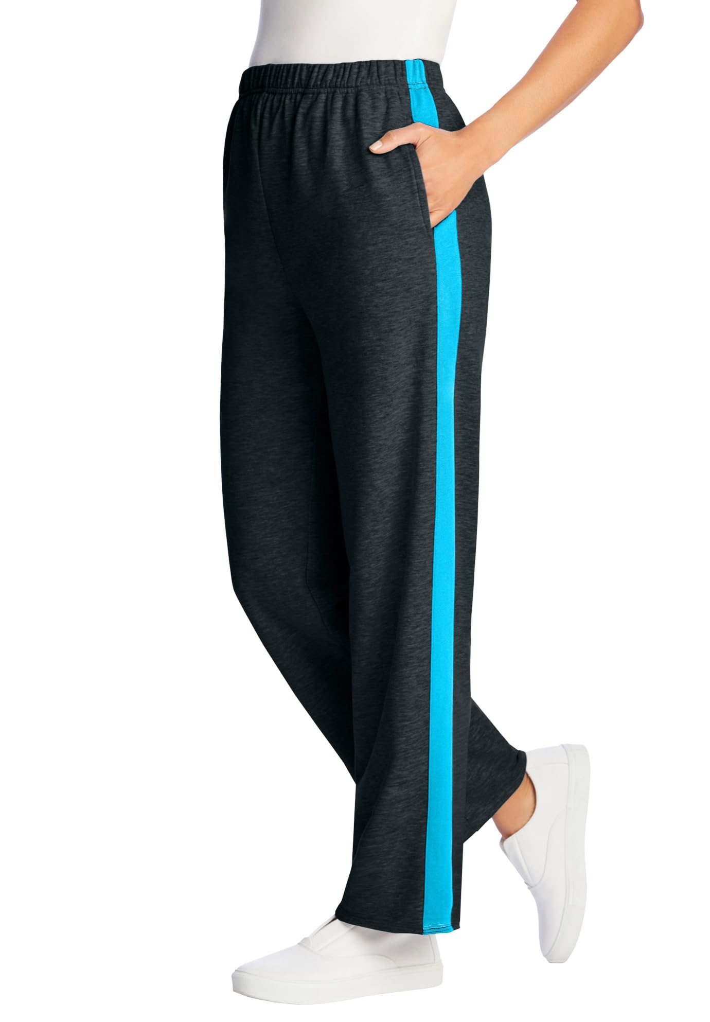 Woman Within Plus Size Cotton French Terry Straight-Leg Pull-On Side-Stripe Pants