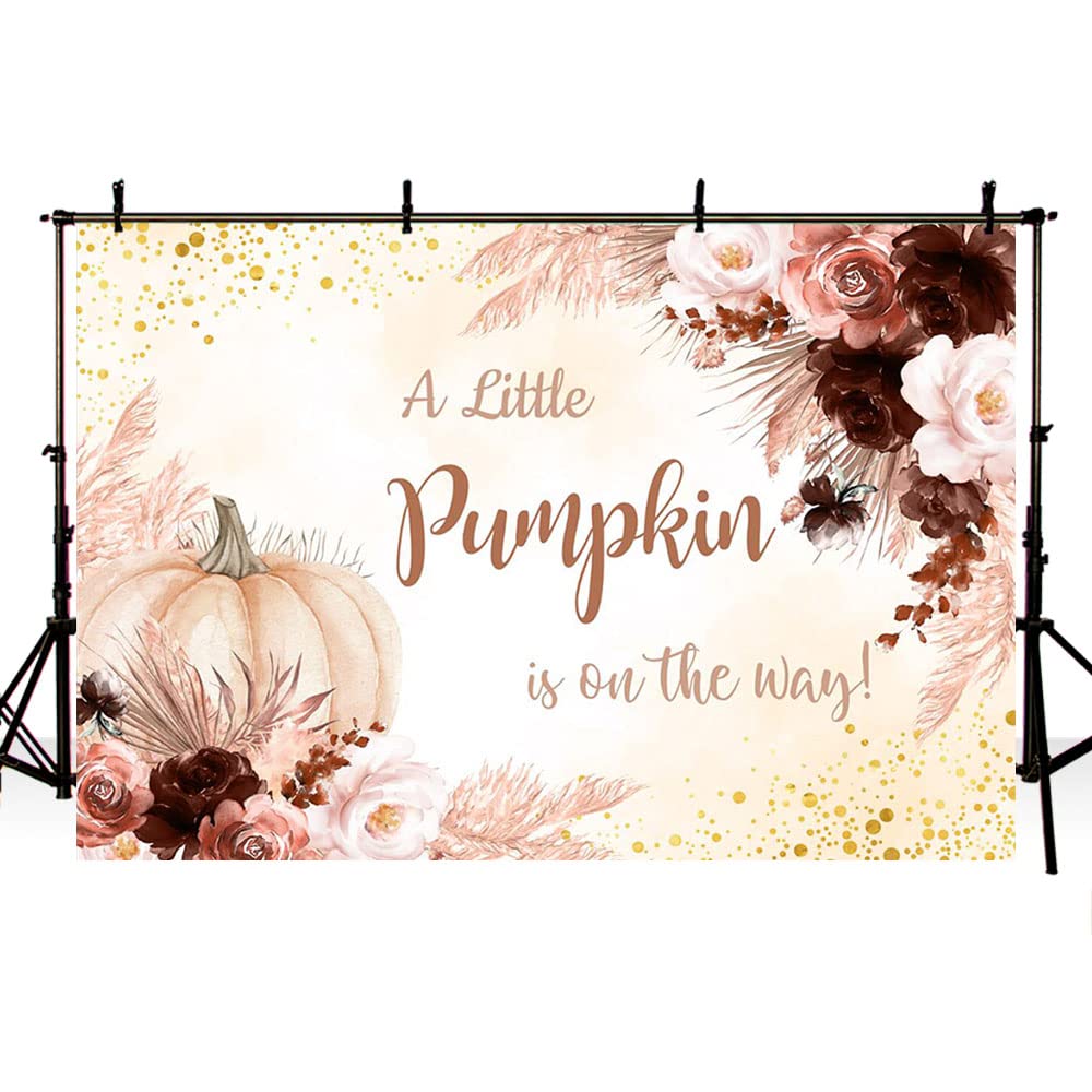 Mocsicka Fotohintergrund – Kürbis & Aquarell-Blumen, 2,4 X 1,8 M, Vinyl, Für Babyparty & Herbstfeier