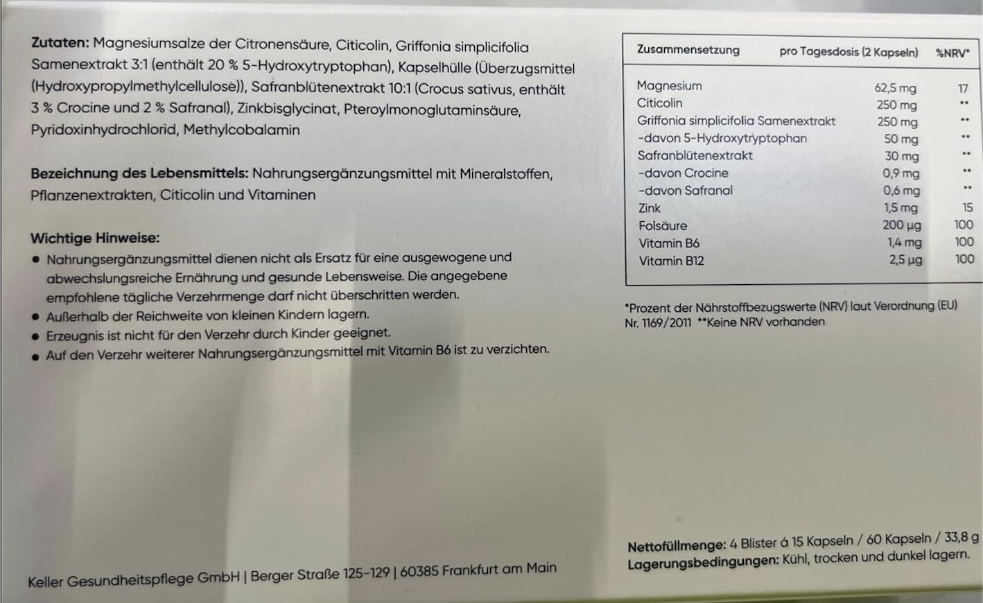 Lumiprovin – Kapseln 60 Stück – 3-Stufen-Formel mit Citicolin Magnesium,Safran & 5-HTP – mit Vitamin B1, B6, B12, Zink, Folsäure – 2 Kapseln täglich I Kann psychische Funktion unterstützen