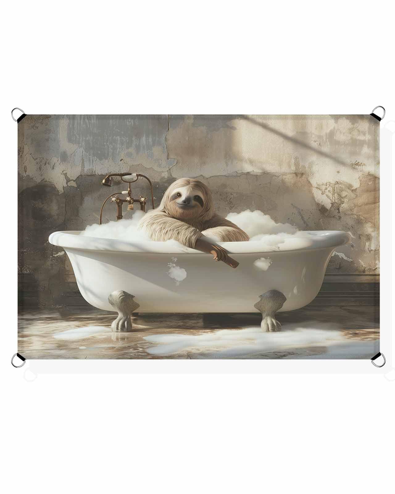 Funny Sloth Sun Sail Shades Rectangle Canopy,Sunlight Block Heavy Duty Curved Backyard Shade Cover,Waterproof Sun Shades for Patios Outdoor,8'x10' Vintage Painting Bathing Animal Brown Shabby Chic