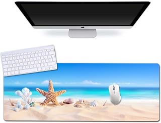 Extended Gaming Mouse Pad (31.5x11.8 in), Large Non-Slip Rubber Base Mousepad,Waterproof Keyboard Mouse Mat Desk Pad for Work, Game, Office, Home - Seashell Starfish Tropical Sea Beach