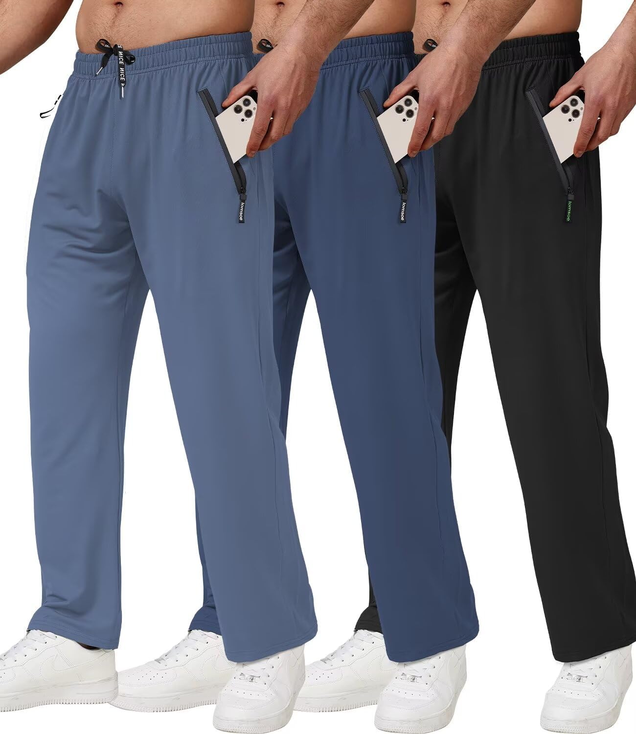 3 Pack Men's Athletic Pants with Zip Pockets, Lightweight Workout Sweat Pants Gifts for Men