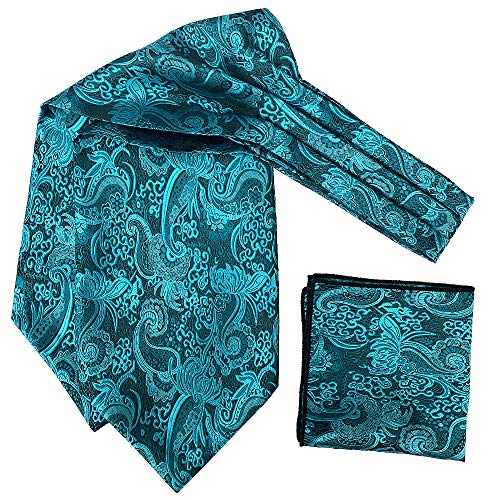 Cangron Men Teal Turquoise Paisley Ascot Tie Cravat & Pocket Square Set Ljp2Ll #TOP1
