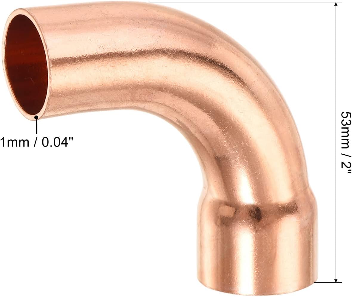MECCANIXITY 90 Degrees Elbow Copper Pipe Fitting Short Turn Brazing Connection 3/4 Inch ID for HVAC Cooling Solar Equipment