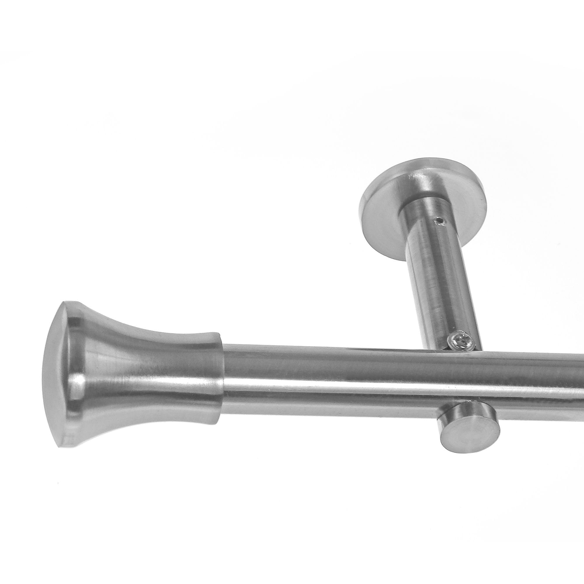 BASIT Gardinenstange Edelstahllook 19mm 1-läufig Wand 540cm lang H19 | Gardinenstangenset einläufig Wandmontage Metall Vorhangstange Wandhalterung 120-600cm wählbar Kappe Knauf E62