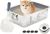 BNOSDM Stainless Steel Cat Litter Box, Metal Litter Pan with Handles 17.7 x 14 x 6 Rustproof High Sides Toilet with Litter Sifting Scoop for Cats & Rabbits