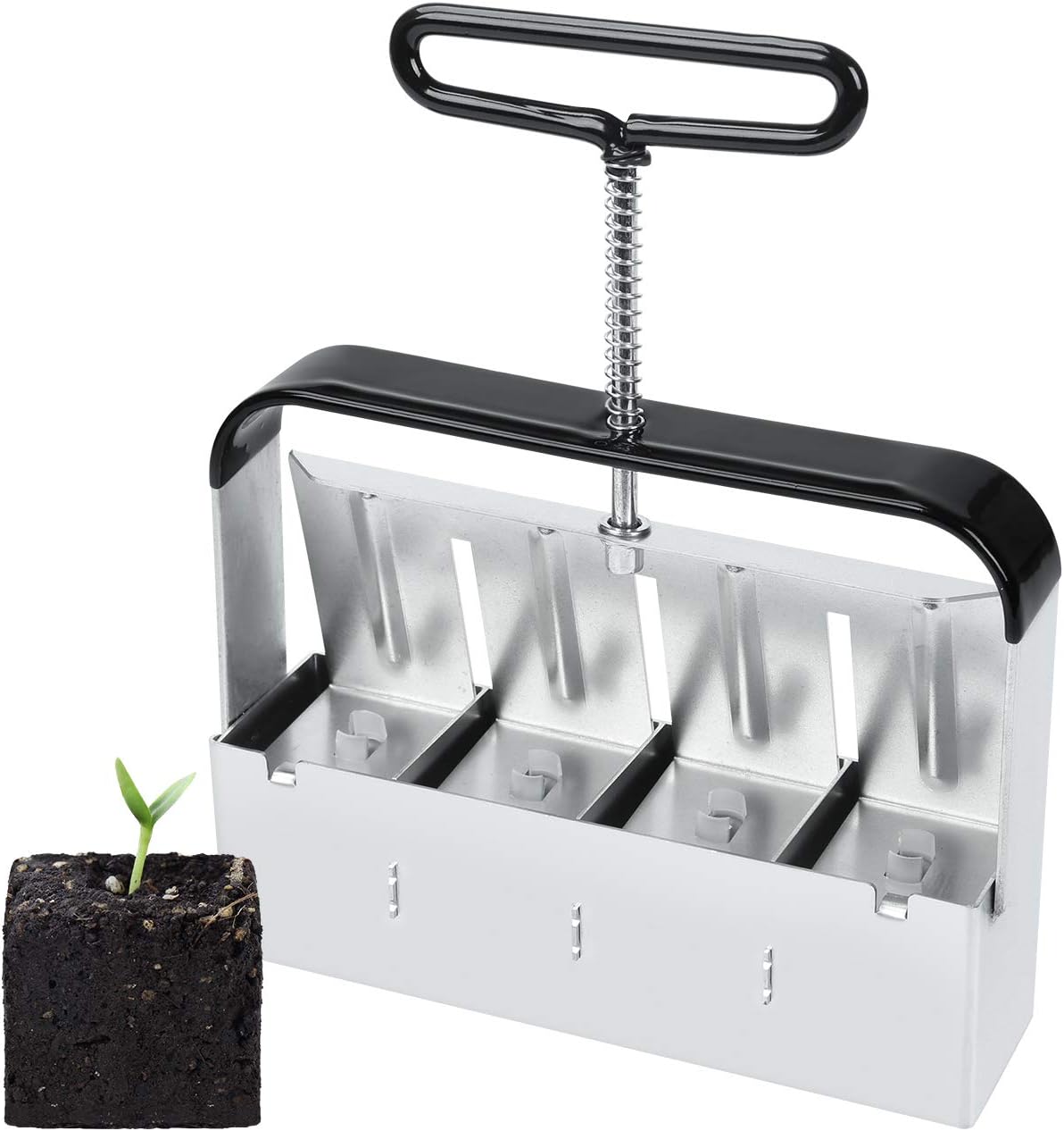 SOLIGT Manual Quad Soil Blocker with Comfort-Grip Handle, Create 2" Soil Block for Seedlings, Cuttings, Greenhouses