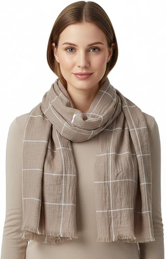 Peach Couture Plaid Stripe Checkered Light Eyelash Fringe Beach Wrap Shawl Scarf