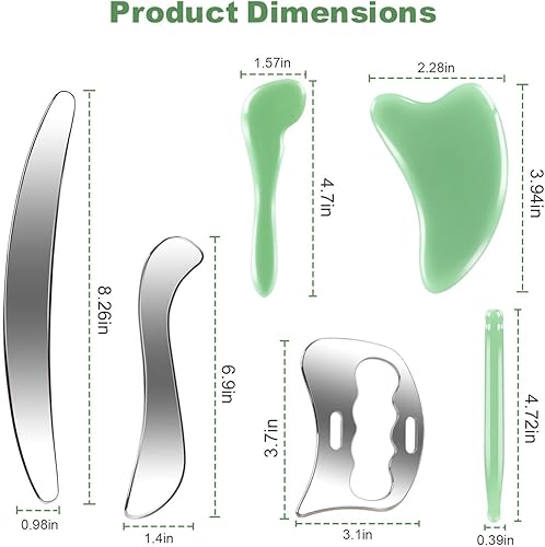 Miniatura 5 de Herramienta raspadora muscular de acero inoxidable 6 en 1 Gua Sha Herramientas faciales Cuerpo Gua Sha Herramientas de Jade Piedra Rascador