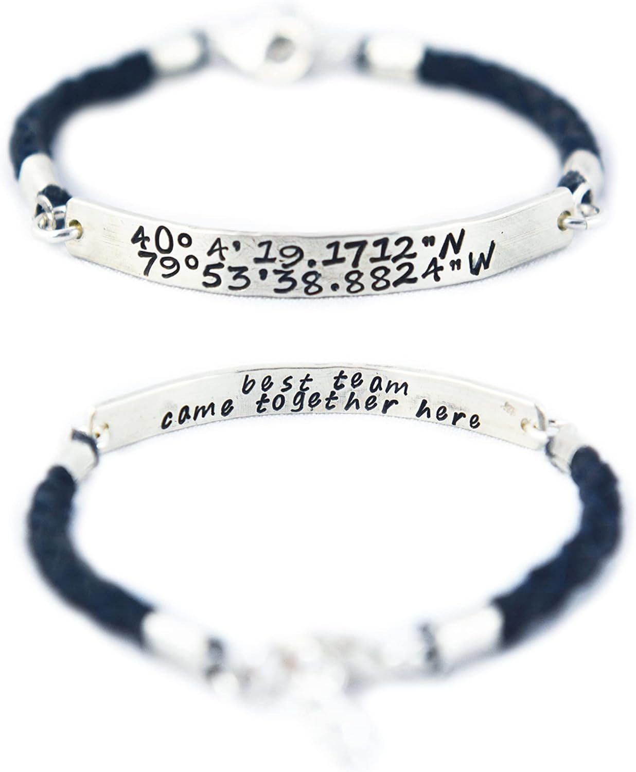 Latitude and Longitude coordinates - hand braided Genuine Leather and Sterling Silver bracelet