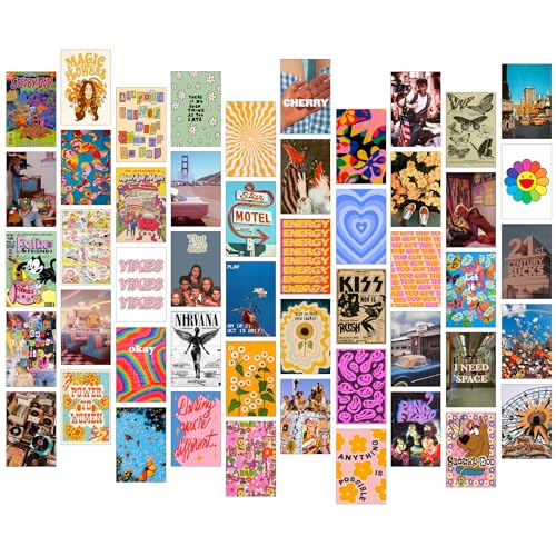 Image of Paper9store Pack Of 50 Aesthetic Wall Collage Kit - 4?6 Inches Self Adhesive Wall Posters For Bedroom, Living Room, Office A6 Size (90's)