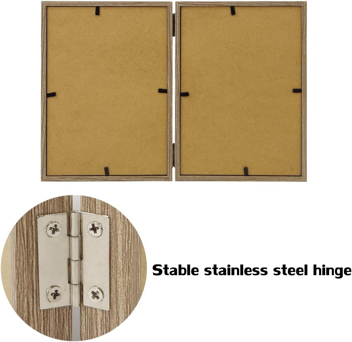 5x7 Double Picture Frames Hinged with Real Glass Stand Vertical Wood Grain image 4