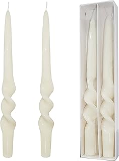 Spiral Candle Sticks - Handmade 9.5 Inches Dripless Taper Candle Twisted Candle for Dinner Wedding & Home Decor Set of 2 (White)