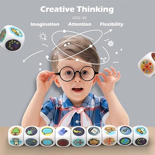 Miniatura 3 de Juego de dados de historia, 9 coloridos cubos de narración de historias para educación temprana, 54 imágenes icónicas de cuentos, expresión de