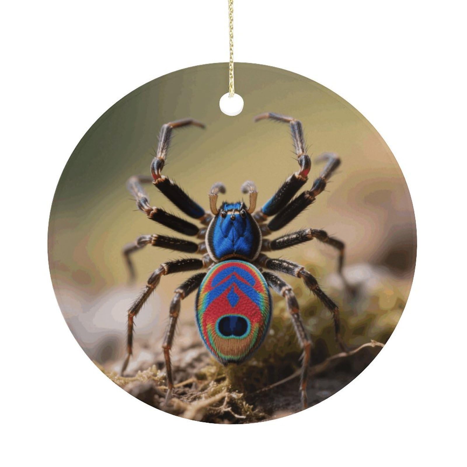 Personalized Christmas Ornaments 2025 Ceramic Hanging Peacock Spider Ornaments with Gold String Double-Sided Vintage Holiday Decorations for Tree Mantel Tabletop Xmas Party Favors