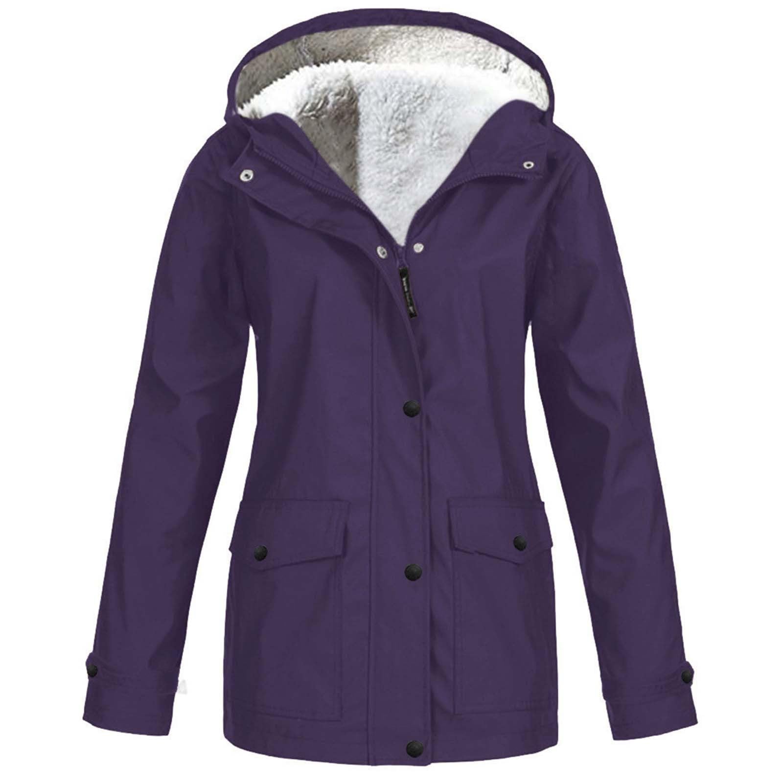 Lichte waterdichte winterjassen voor dames, warme fleece gevoerde jassen met capuchon, softshell lange regenjas, Zwart, XL
